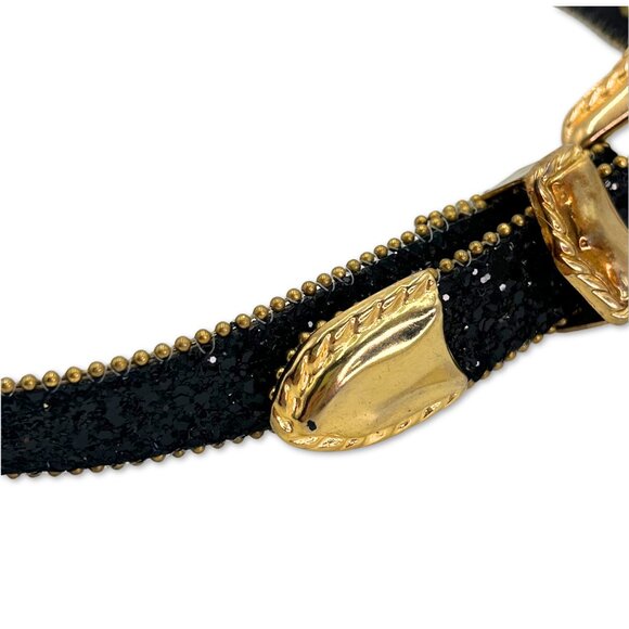ELITE Vintage Black Glitter & Gold Metal 80s/90s Style Statement Belt Size Small - Picture 7 of 7